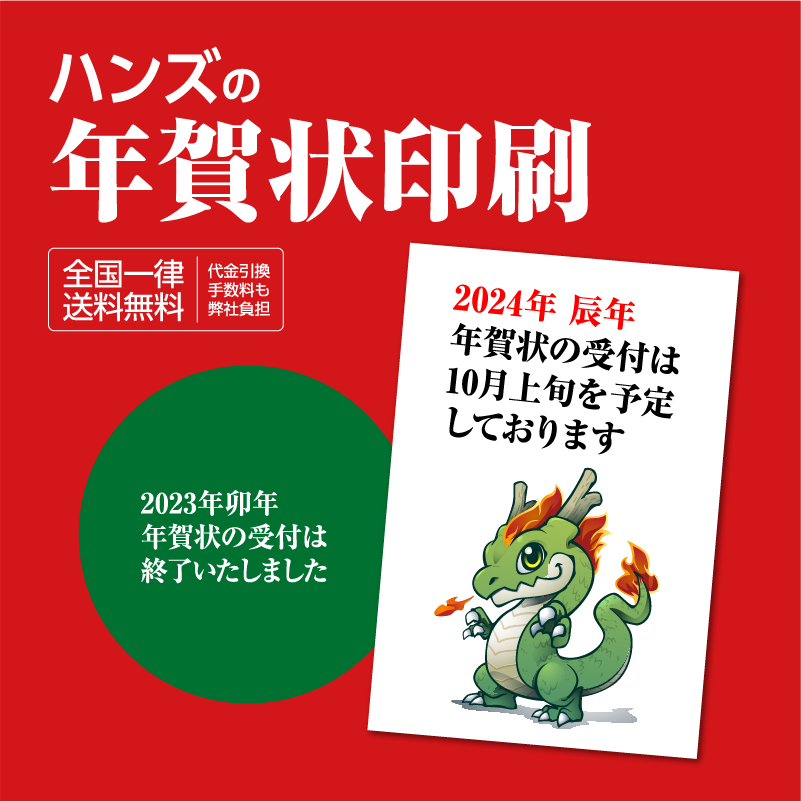 かわいい新作 年賀状 印刷 年賀状印刷 厳選デザイン 特選カラー印刷 390枚 2024年 令和6年 辰年 年賀ハガキ 年賀はがき 送料無料  ゆうパケット